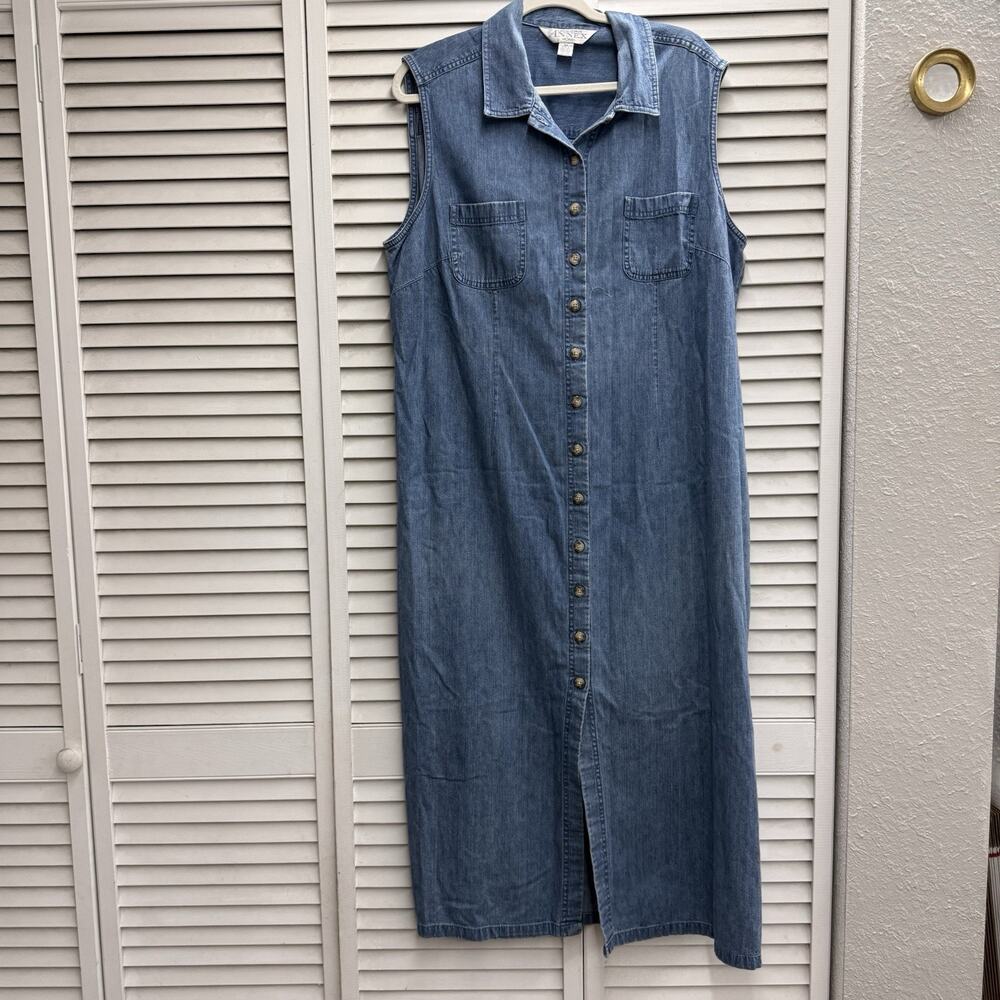 Vtg Casual Corner Annex Women's Blue Denim Shirt Dress Button Front Pockets XL